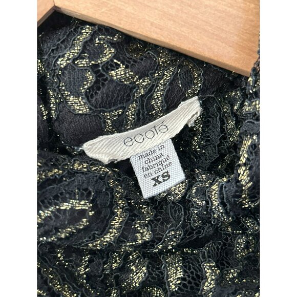 Ecote Black Gold Paisley Lace Halter Tank Top XS Cocktail Party Special Occasion - Picture 4 of 6